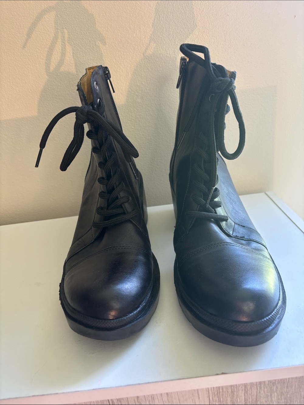 Sandro Moscoloni Black Leather Lace-Up Zip Combat Boots